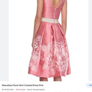 Pamella Roland pink cocktail midi sleeveless silk blend floral print dress